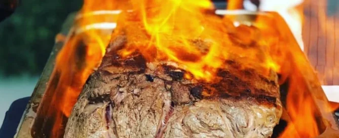 Flame-seared beef prepared at Knife and Stone in Newnan, Georgia